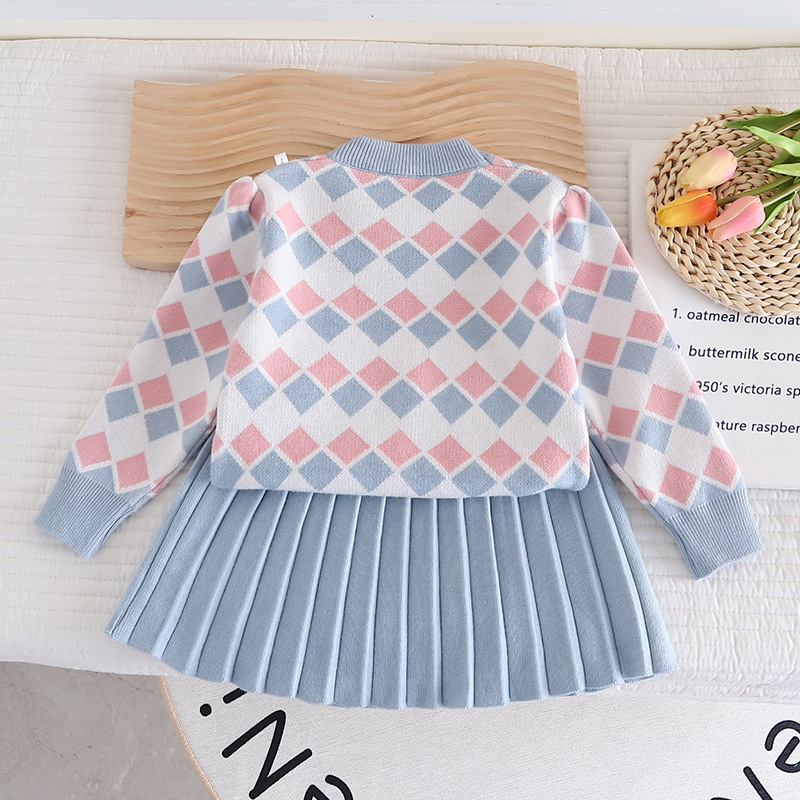 Children's Spring and Autumn New Cartoon Knitted Two piece Set Cardigan Girl Cute Tiger Head Sweater Skirt_voghion.com