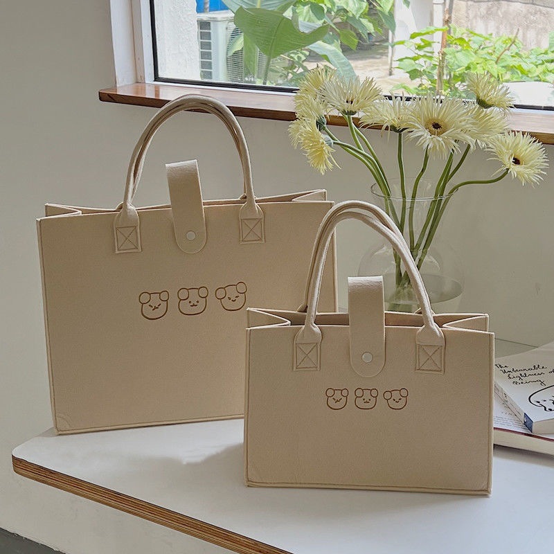 Gran capacidad de internet celebridad oso fieltro bolsa de fieltro portátil de las mujeres bolsa de almacenamiento bolsa de fieltro bolsa de compras bolsa de mano