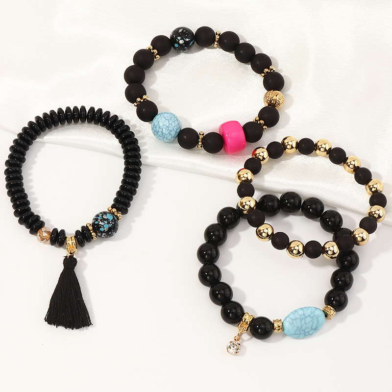 Bohemian Style Turquoise Tassel Beaded Multilayer Bracelet display picture 4