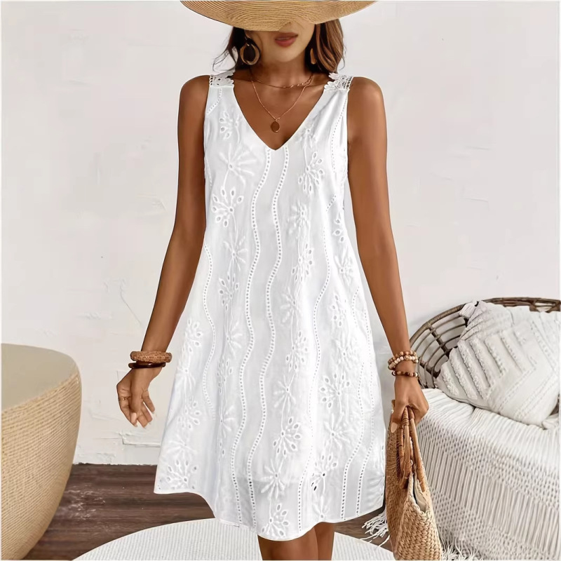 2026 Spring/Summer New European and American Vacation Elegant Dress Sleeveless Solid Color Midi Dress