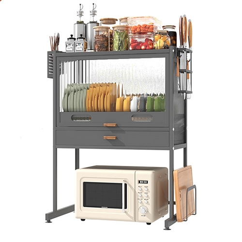 Kitchen microwave shelf surface household oven integrated dustproof rack bowl and dish draining rack knife holder storage rack