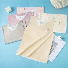 Winter children's fleece warm vest round neck patch warm tummy girls big children inner wear base top vest innerwear for girls