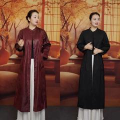 双面双穿新中式国风桑蚕丝油皮子外套女2025新款中年女中长款风衣