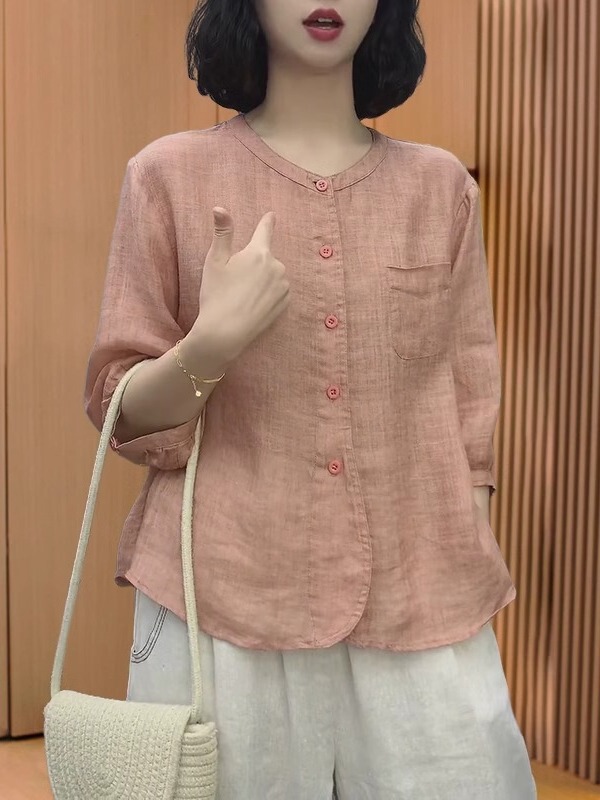 Cotton and Linen Linen Tops Women's High-End Shirts New Women's Summer Large Size Belly-Covering Three-Quarter Sleeve Ramie Shirts Cotton and Linen Linen Tops Women's High-End Shirts New Women's Summer Large Size Belly-Covering Three-Quarter Sleeve Ramie Shirts