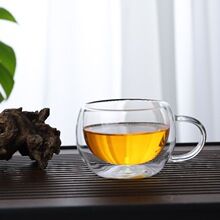 高硼硅双层玻璃杯家用带把双层杯简约透明果汁圆趣杯耐高温玻璃杯