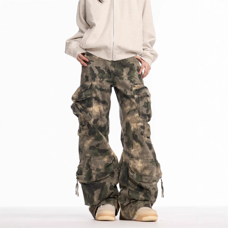 Spring and Autumn New American Retro Heavy-Duty Camouflage Loose Long Pants with Multiple Pockets Design Wide-Leg Cargo Pants for Men Trendy Spring and Autumn New American Retro Heavy-Duty Camouflage Loose Long Pants with Multiple Pockets Design Wide-Leg Cargo Pants for Men Trendy