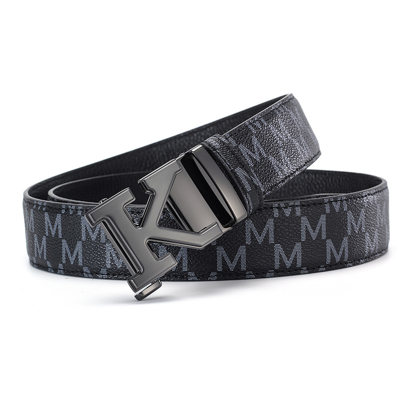 Men's Premium Leather Belt With Automatic Buckle M Letter Design_voghion.com