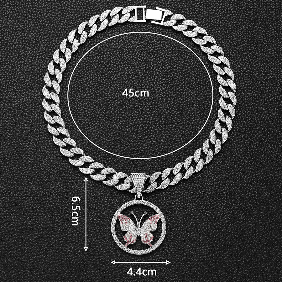 Instagram Street Hip Hop Style Personalized Colored Butterfly Pendant with 15mm Watch Buckle Cuban Necklace Jewelry_voghion.com