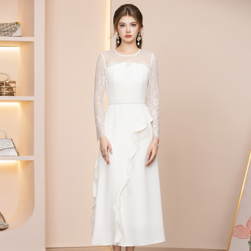 Zhili Spring Collection Women's 2026 New Light Luxury High-End Dress for Important Occasions with Ruffled White Long Skirt Zhili Spring Collection Women's 2026 New Light Luxury High-End Dress for Important Occasions with Ruffled White Long Skirt