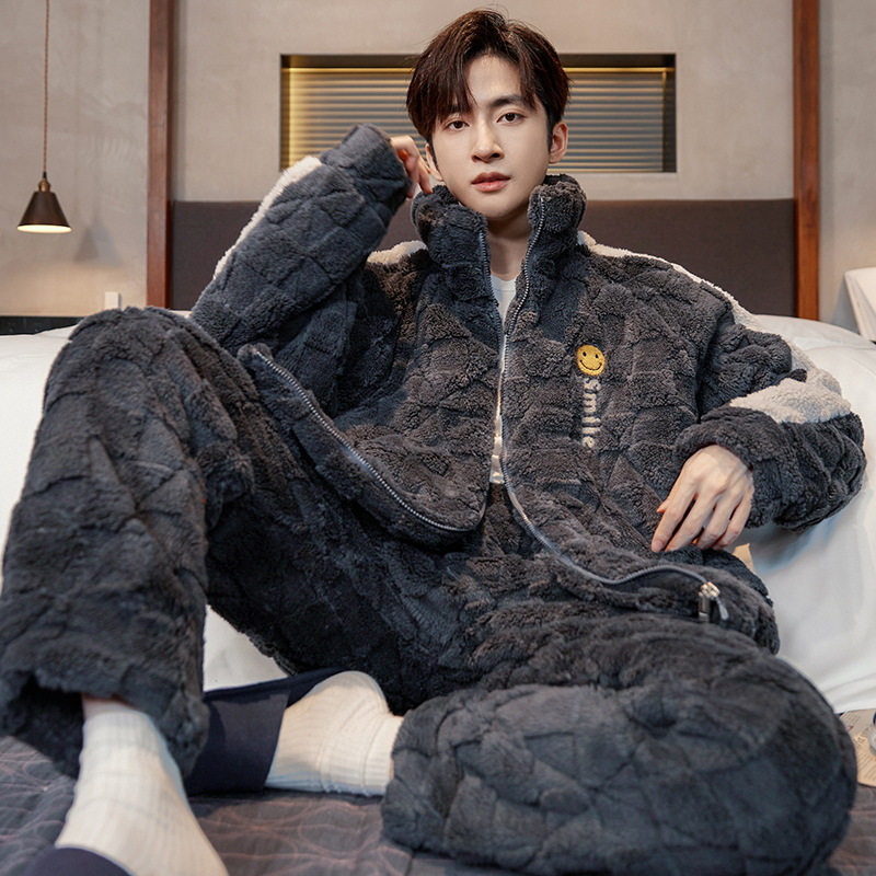 Invierno de los nuevos hombres pijamas acolchado caliente más tamaño engrosada cremallera manga larga vestir prendas exteriores casual Home wear traje