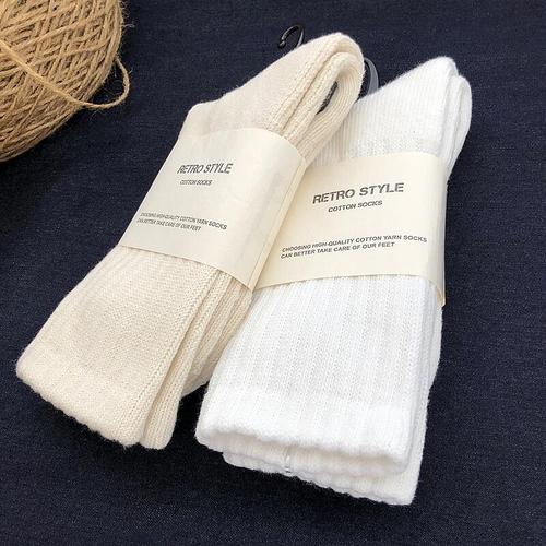Classic meets nostalgia, virgin cotton men's and women's tall towel socks, retro casual semi-terry thickened work socks