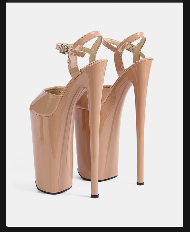Giày sandal cao gót siêu cao hở ngón quai ngang gót nhọn tôn chiều cao cho nữ — Màu be, Màu hồng, Màu tím, màu đen chi tiết 17