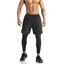 男士运动裤假两件长裤 欧美爆款跑步健身长裤训练速干弹力紧身裤