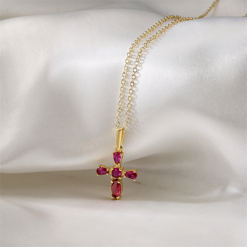 Lady Cross Copper Gold Plated Zircon Pendant Necklace 1 Piece