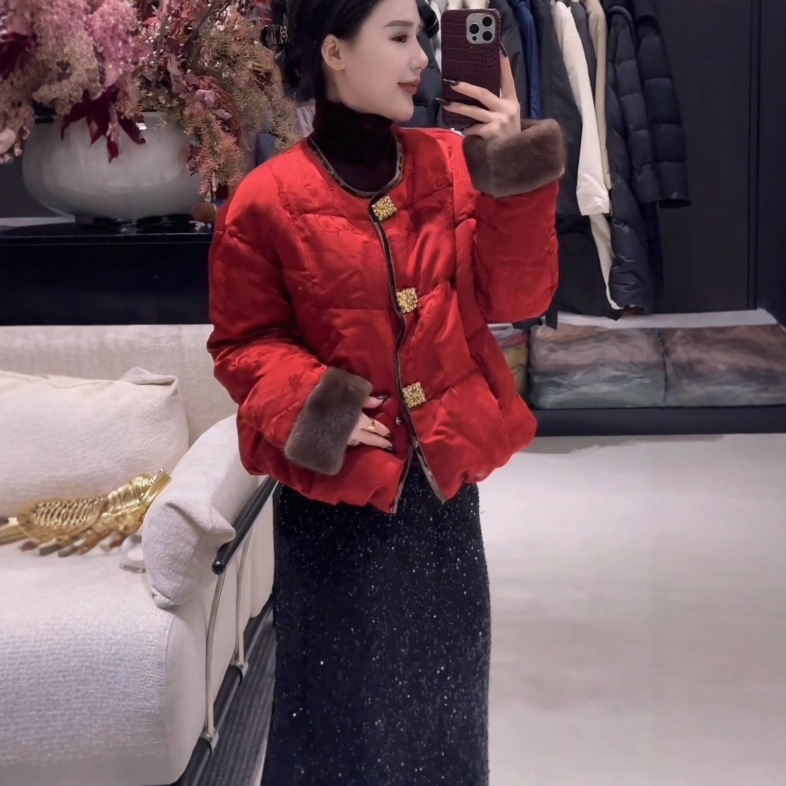 轻奢新中式国风红色棉服外套女2025新款冬季感唐装棉袄