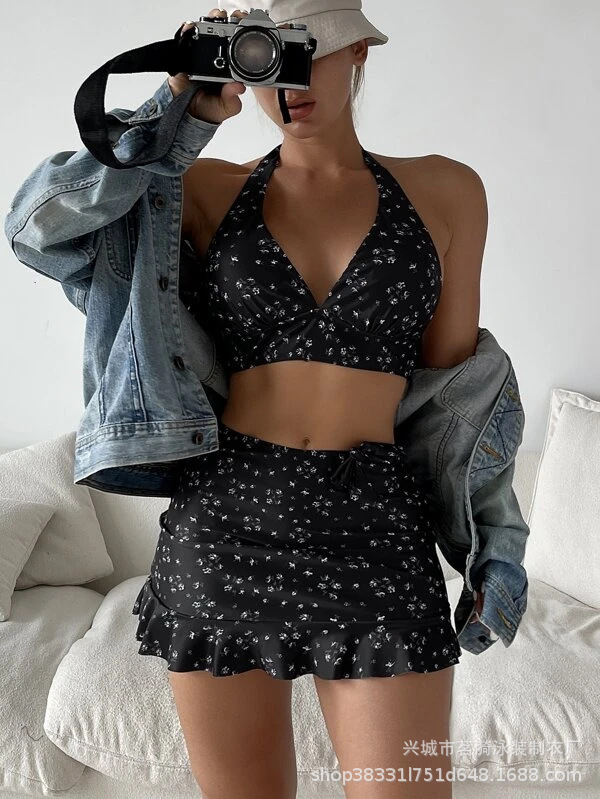 Mingyi nueva impresión multicolor moda europea y americana sexy split bikini tres piezas traje de baño de las mujeres