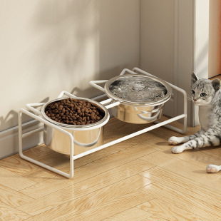 Cat Bowl Stainless Steel Double Bowl Dog Bowl Cat Food Basin Protection Cervical Spine Cat Food Drinking Bowl Dog Basin Anti-overturning Pet Supplies