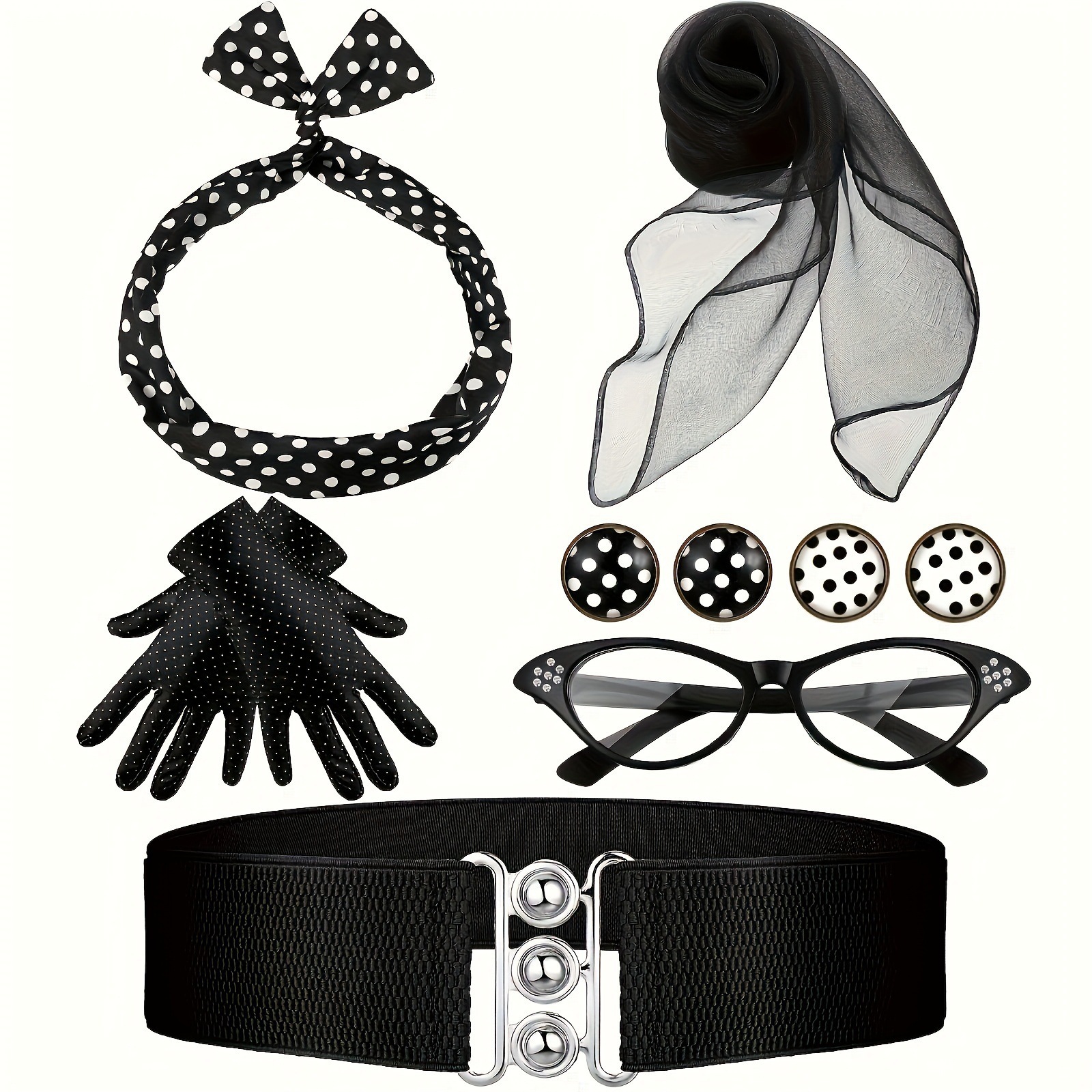 Cosplay de fiesta de la era europea y americana, ropa retro de la década de 1950, aretes de lunares, aretes, diadema, accesorios