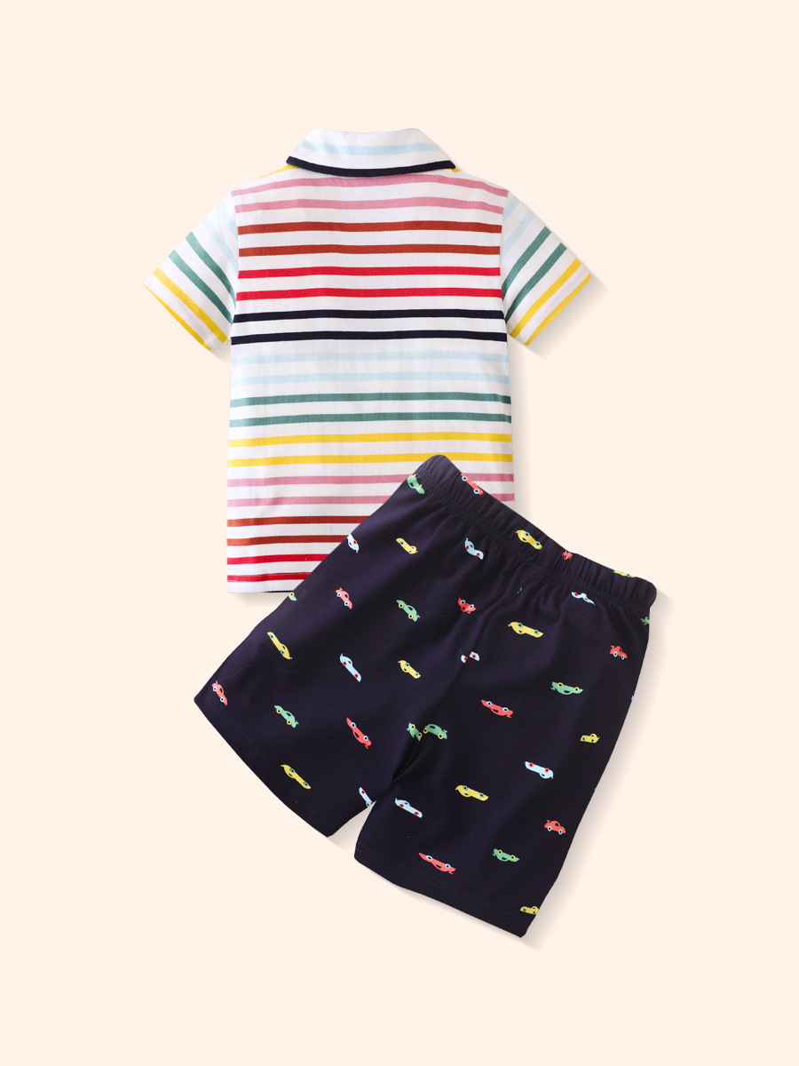 2025 verano nueva tendencia de moda para niños pantalones cortos de manga corta traje de camisa POLO traje de dos piezas a rayas para niños