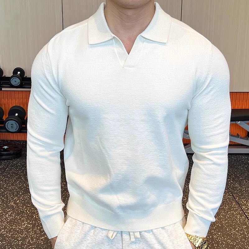 2025 Autumn and Winter Elegant Men's Seagull Collar Knitwear Knitwear Long-Sleeved Simple Fashion Lapel Versatile Polo Shirt 2025 Autumn and Winter Elegant Men's Seagull Collar Knitwear Knitwear Long-Sleeved Simple Fashion Lapel Versatile Polo Shirt