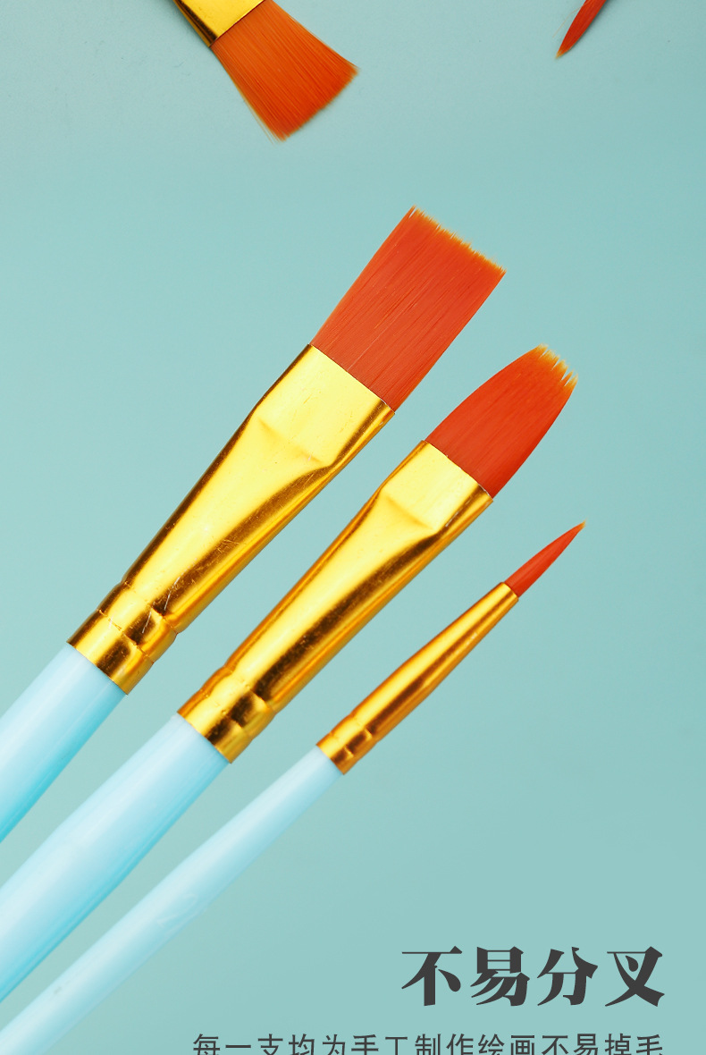 跨境10支塑料杆画笔刷套装珠光蓝彩色套装尼龙毛勾线笔水粉油画笔详情6