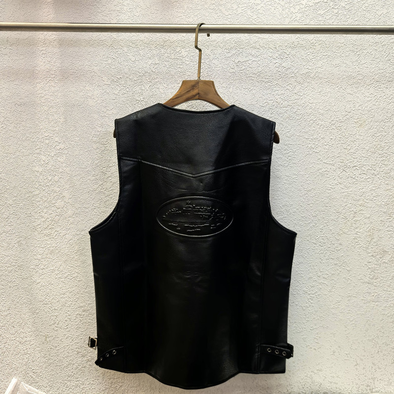 25 Cross-Border European and American Trendy Brand Devil's Island Embossed Pu Leather Casual Vest for Men and Women, High Street Sleeveless Biker Jacket
