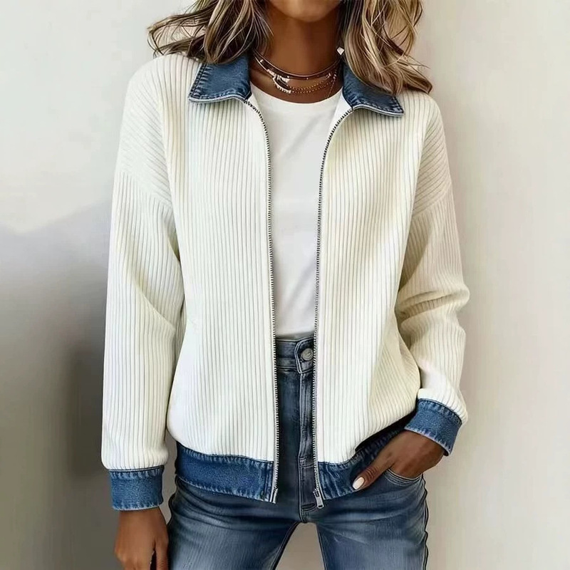 New European and American style knitted patchwork denim shirt for women, autumn and winter fashion versatile long-sleeve cardigan jacket, cross-border New European and American style knitted patchwork denim shirt for women, autumn and winter fashion versatile long-sleeve cardigan jacket, cross-border