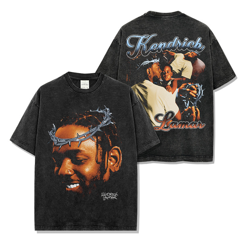 Cross-border American Kendrick Lamar K. Dot Printed Washed Short-sleeved T-shirt Crewneck Hooded Sweatshirt for Men Cross-border American Kendrick Lamar K. Dot Printed Washed Short-sleeved T-shirt Crewneck Hooded Sweatshirt for Men