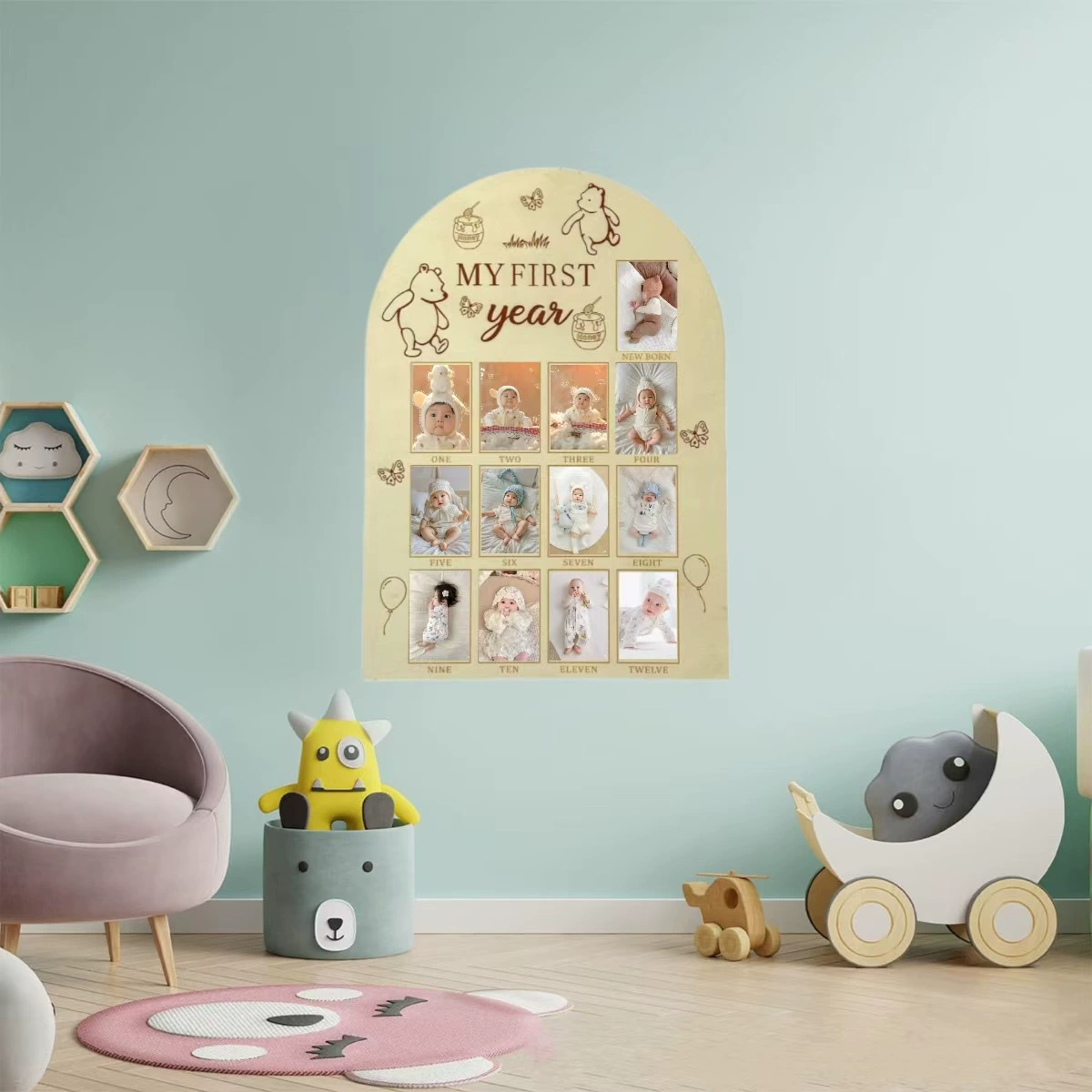 Амазонка Горячие продажи трансграничные неонатальные вехи в память деревянная фаза 1-12 месяцев Мой первый год фоторамки