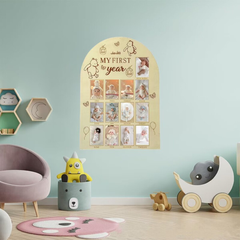 Amazon Hot Cross-border Newborn Milestone Commemorates Wooden Phase 1-12 Months My First Year Photo Frame