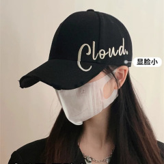 黒いハードトップのサイド刺繍のアヒルの舌の帽子の女性の夏の大きい頭の周りの帽子の野球の帽子の日よけの韓国版の帽子の女性の潮