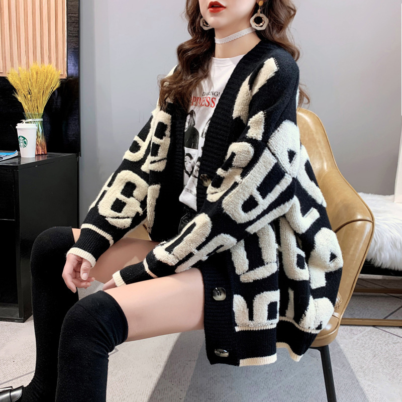 Grueso suéter cardigan mujeres Otoño e Invierno 2023 estilo coreano nuevo estilo occidental desgaste exterior flojo perezoso estilo abrigo de punto