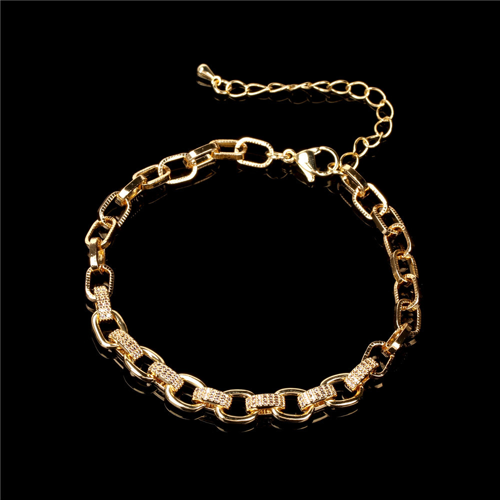 wholesale jewelry retro adjustable thick chain copper inlaid zircon bracelet nihaojewelry
