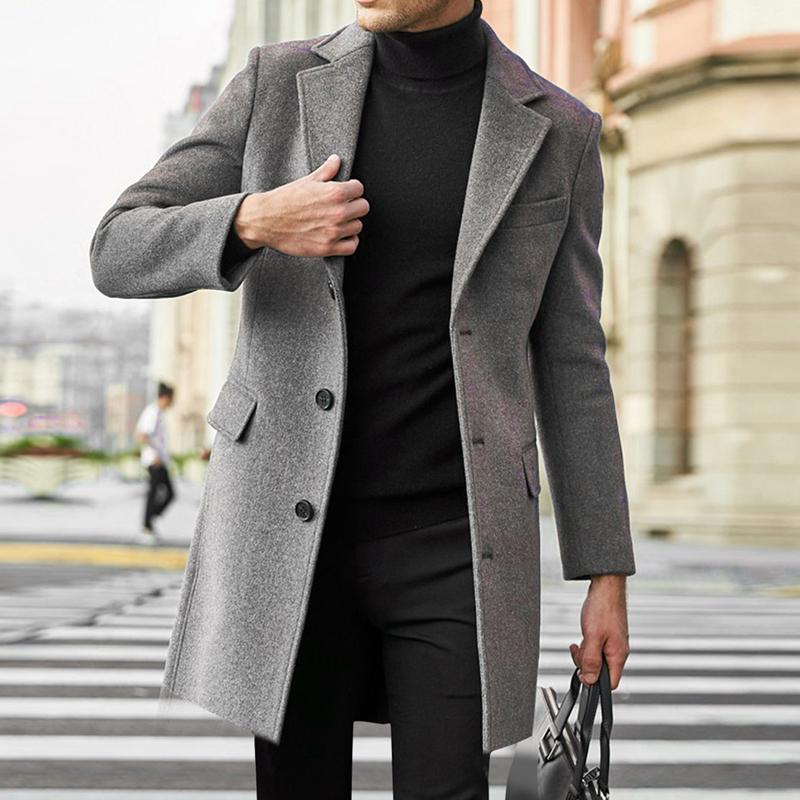 Abrigo de lana otoño y invierno nuevo hombre cálido estilo coreano delgado chaqueta de lana media y larga