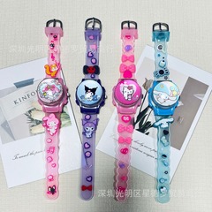 卡通翻蓋庫洛米大耳狗石英表手錶動漫轉動電子表女孩可愛小學生表