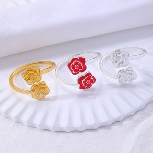 Festive Party Alloy Oil-Drip Rose Napkin Rings Table Decoration Floral Napkin Rings Towel Rings Western-Style Decoration