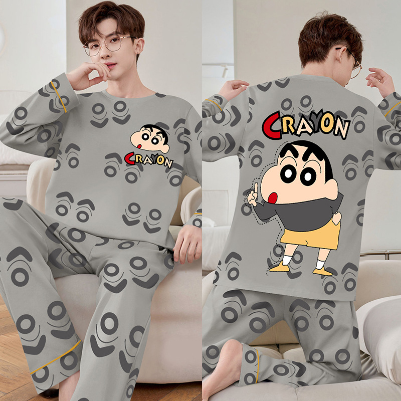 Spring and Autumn Youth Pajamas Men's Long Sleeves and Trousers Thin Big Children Cartoon Plus Size Junior High School Student Suit 2025 New Style
