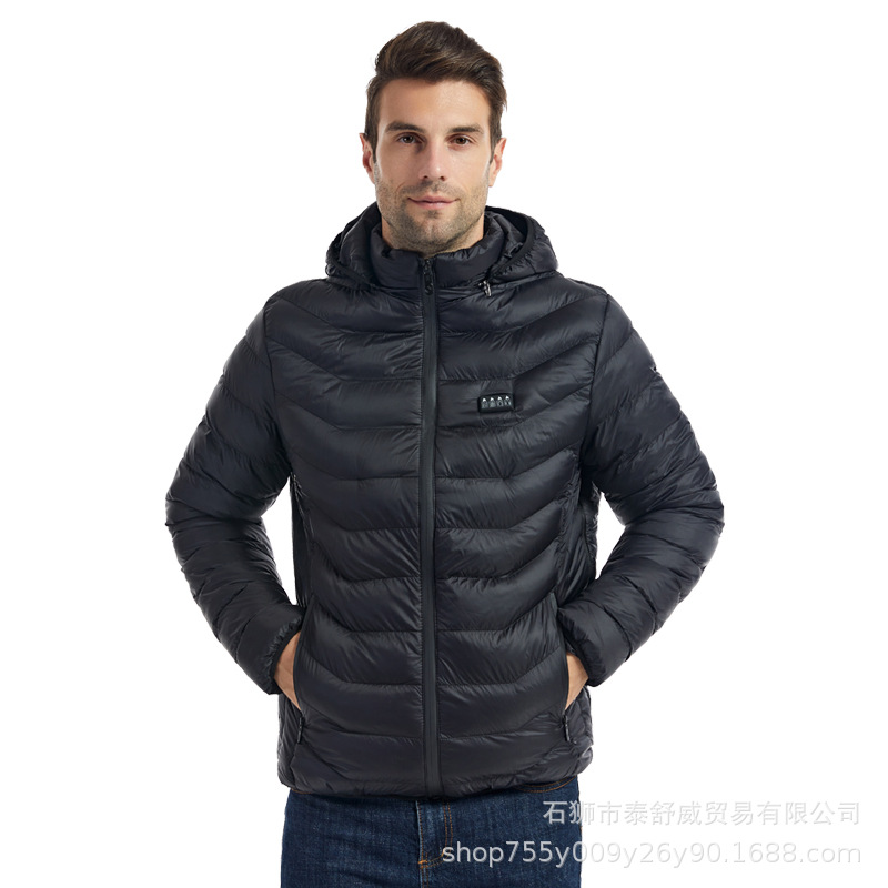 Ropa acolchada de algodón con calefacción inteligente transfronteriza de invierno, ropa acolchada de algodón con calefacción eléctrica, zona 23, chaqueta abrigada con capucha de tamaño ajustable