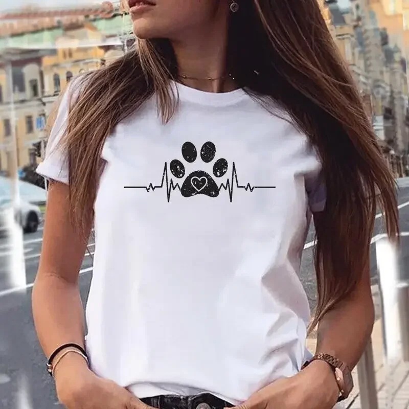 Women's T-shirt with trendy dog paw cartoon animal pet 90s summer graphic print, fashionable women's tee Women's T-shirt with trendy dog paw cartoon animal pet 90s summer graphic print, fashionable women's tee