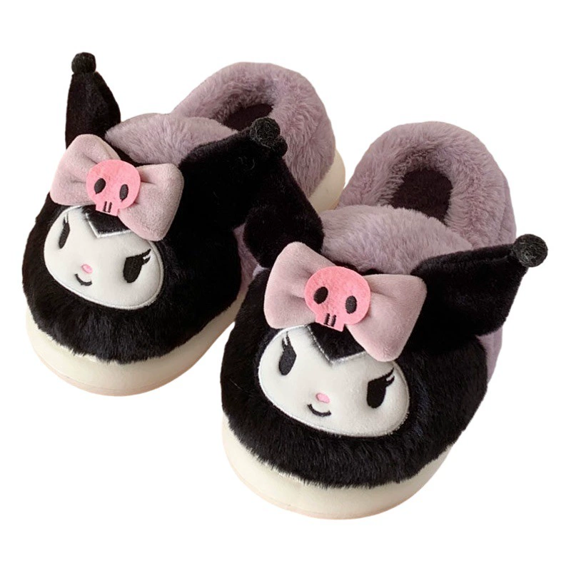 Осенне-зимние милые прохладные Плюшевые Детские хлопковые тапочки Sanrio kulomi, бархатные теплые хлопковые туфли для девочек