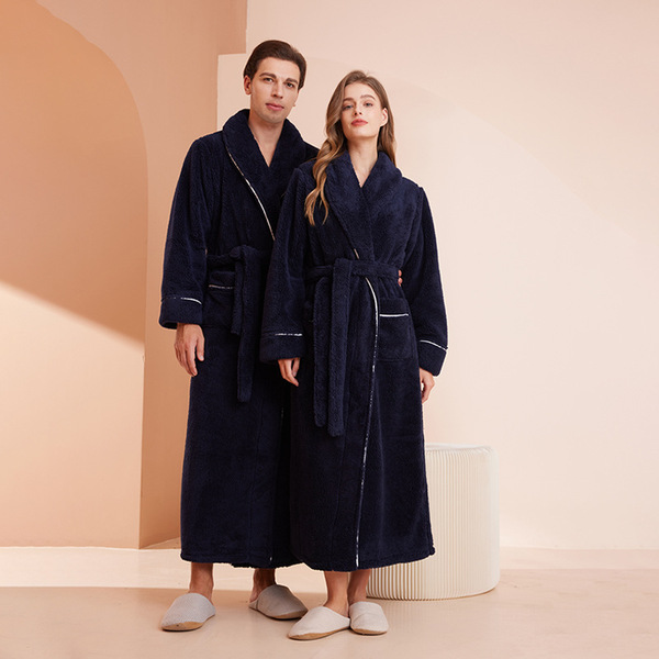 Long velvet winter men's flannel bathrobe