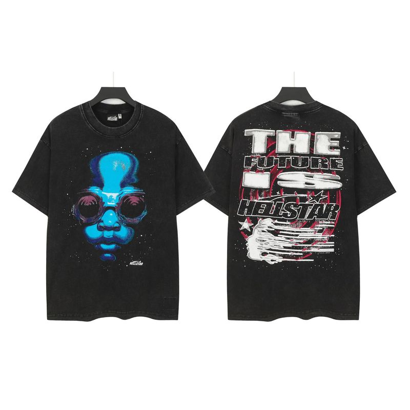 クロスボーダー Hellstar Tシャツ 2025年夏 欧米トレンドブランド レタープリント ゆったり半袖Tシャツ 男女兼用|undefined