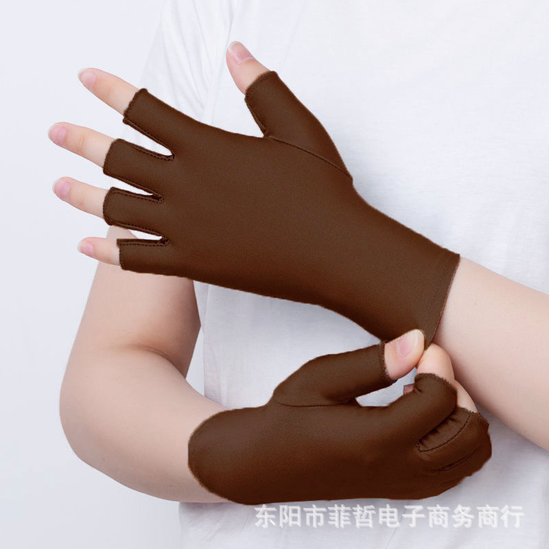 半分の指の手袋の女性の薄い金のお茶の白い女性の半分の指の美容の手袋の運転手の日焼け止めの手袋の短い爪の手袋|undefined