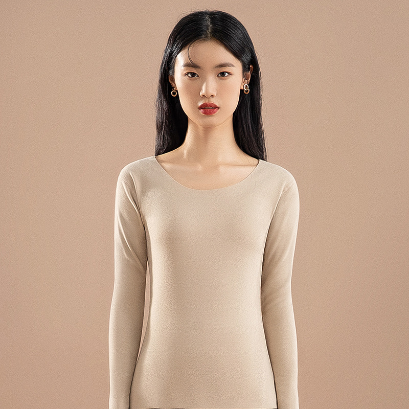 De terciopelo ropa interior térmica sin costuras superior de las mujeres engrosada camisa de fondo de calefacción forrada de lana 2023 Otoño e Invierno ropa térmica de Otoño de las mujeres