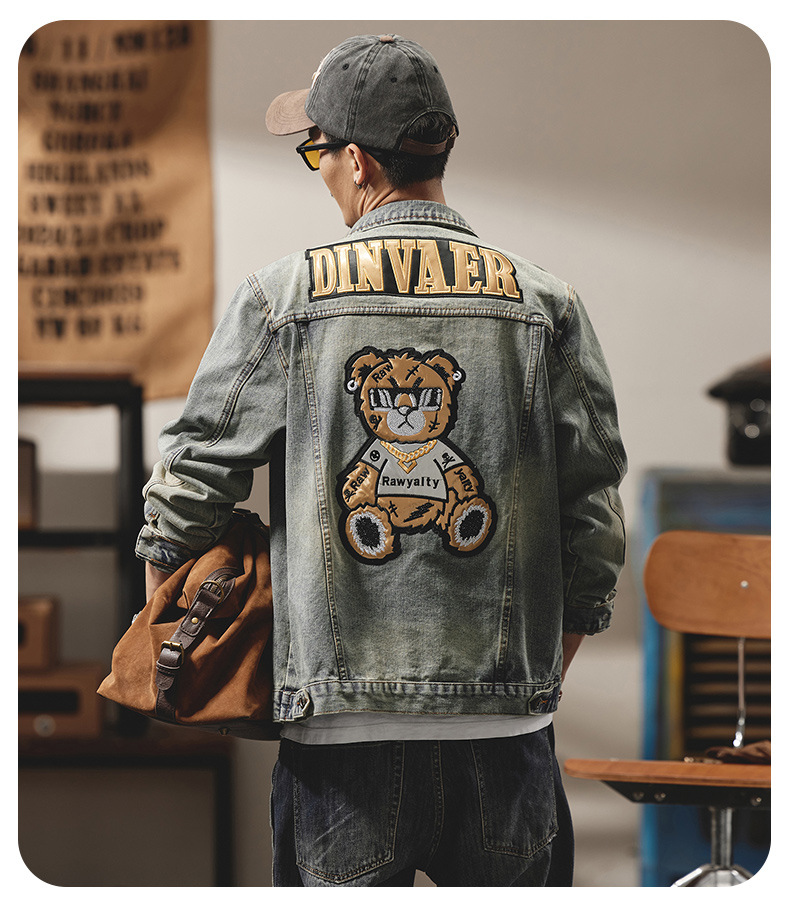 Giacca di jeans da uomo stile biker con ricami di lusso_voghion.com