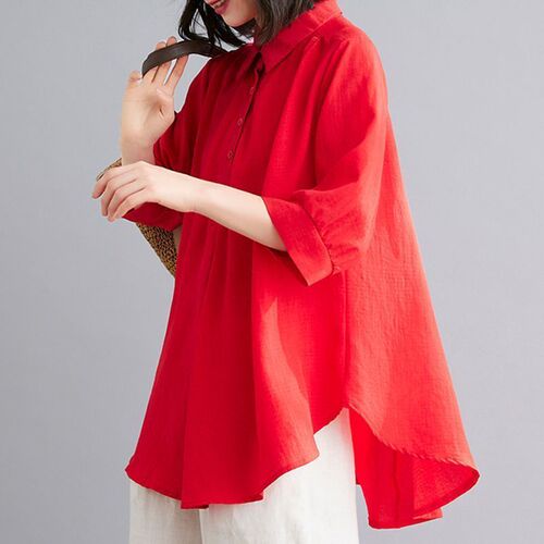 Ladies' Shirts Loose Plus Size Wide-Arm Short-Sleeve Blouses Summer Simple Commute Versatile Long-Sleeve Blouses for Outerwear