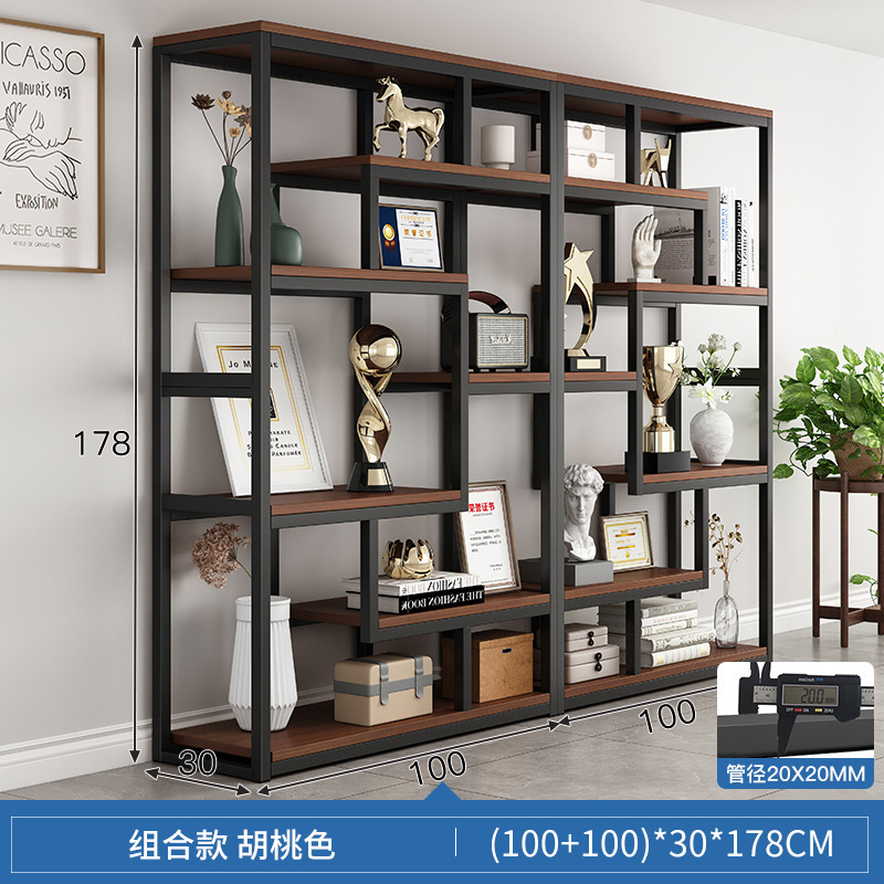 产品展示柜陈列柜博古架子铁艺书架一体靠墙办公室隔断置物柜货架|undefined