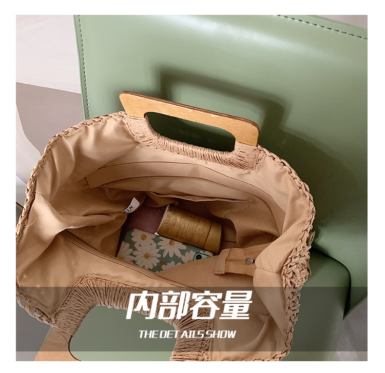 567g Weight Zipper Closure Type Top Handle Strap Type Straw Bag Bags Type Holiday Occasion Straw Material Solid Color Pattern All Seasons Season Women's Gender Vacation Style Oval Shape Khaki, Beige Color Large Size Large Straw Straw Bag Shoulder Bags 21