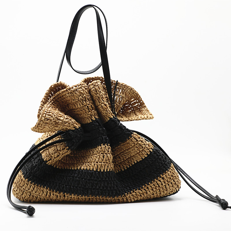 Straw Material Stripe Pattern Women's Straw Stripe Vacation Square String Straw Bag
