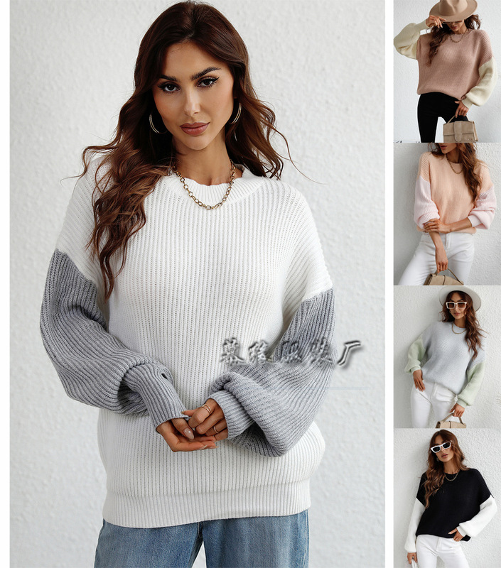 Autumn and Winter 2022 Amazon New Round Neck Sweater European and American Long Sleeve Striped Loose Large Size Foreign Trade Sweater for Women